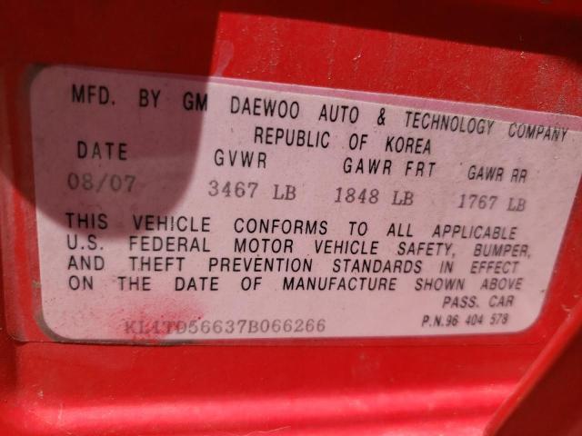 KL1TD56637B066266 - 2007 CHEVROLET AVEO BASE RED photo 10