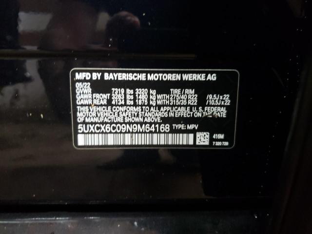 5UXCX6C09N9M64168 - 2022 BMW X7 M50I BLACK photo 10