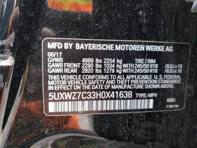 5UXWZ7C33H0X41638 - 2017 BMW X3 SDRIVE2 BLACK photo 10