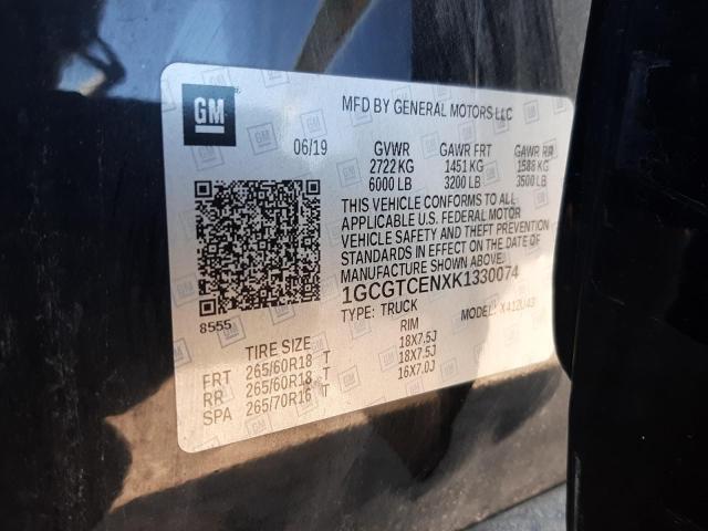 1GCGTCENXK1330074 - 2019 CHEVROLET COLORADO L BLACK photo 10