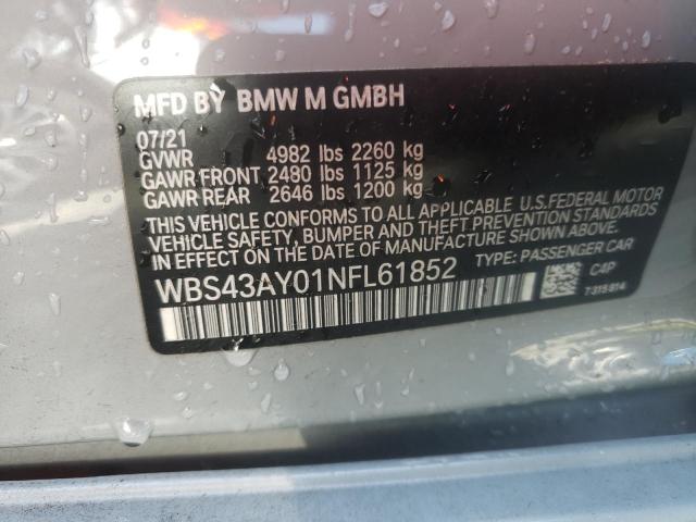 WBS43AY01NFL61852 - 2022 BMW M3 COMPETI GRAY photo 10