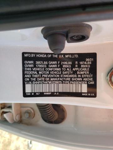 SHHFK7H47MU226675 - 2021 HONDA CIVIC SPOR WHITE photo 10