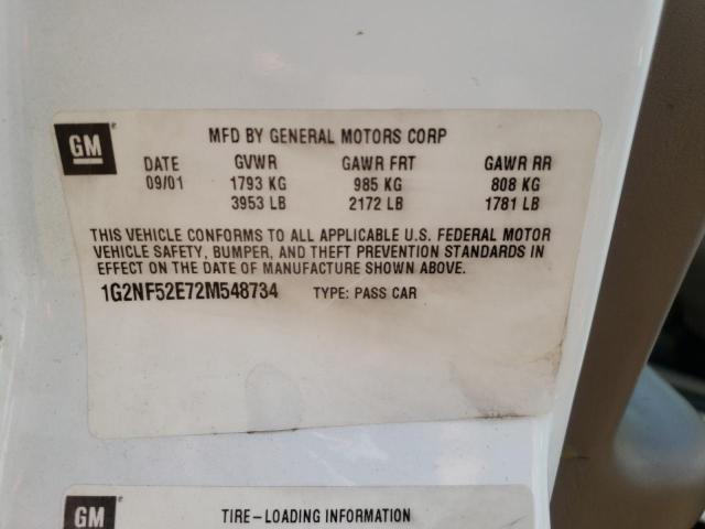 1G2NF52E72M548734 - 2002 PONTIAC GRAND AM S WHITE photo 10