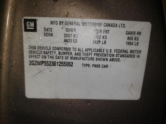 2G2WP552361255062 - 2006 PONTIAC GRAND PRIX თაფლისფერი ფოტო 10