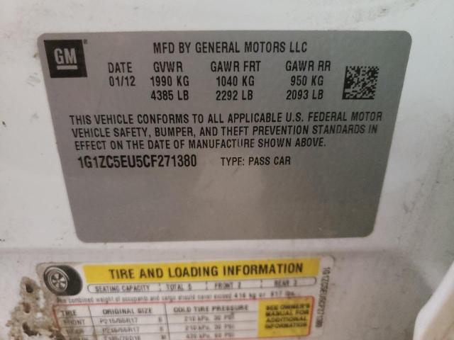 1G1ZC5EU5CF271380 - 2012 CHEVROLET MALIBU 1LT თეთრი ფოტო 10