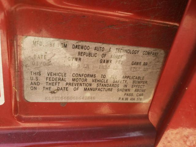 KL1TD56606B642846 - 2006 CHEVROLET AVEO BASE RED photo 10