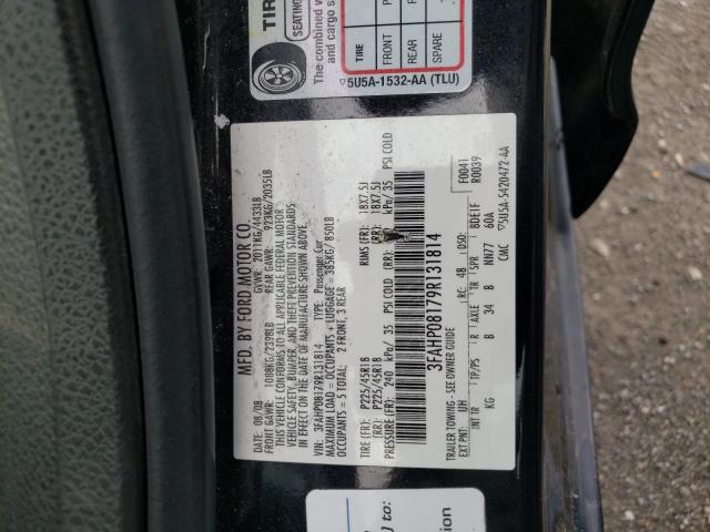 3FAHP08179R131814 - 2009 FORD FUSION SEL BLACK photo 10