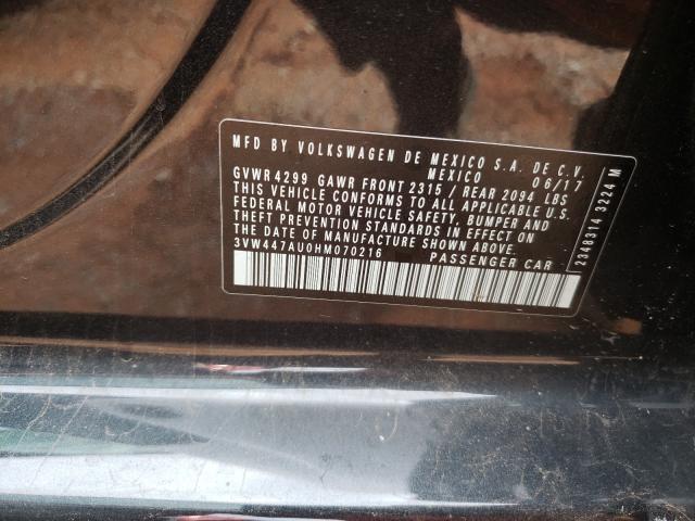 3VW447AU0HM070216 - 2017 VOLKSWAGEN GTI S/SE BLACK photo 10