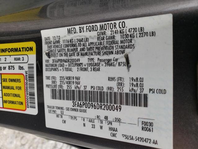 3FA6P0D96DR200049 - 2013 FORD FUSION TIT GRAY photo 10