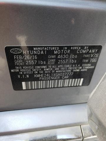 KMHE24L1XGA037777 - 2016 HYUNDAI SONATA HYB SILVER photo 10