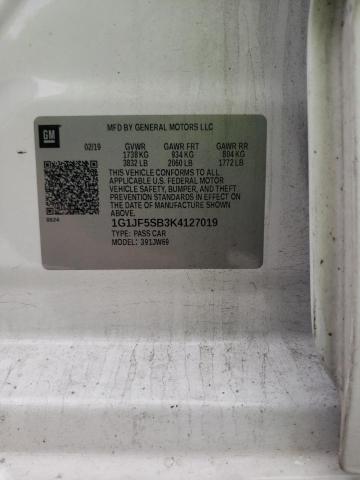 1G1JF5SB3K4127019 - 2019 CHEVROLET SONIC PREM WHITE photo 10