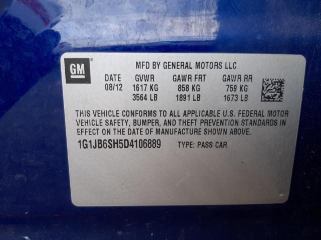 1G1JB6SH5D4106889 - 2013 CHEVROLET SONIC BLUE photo 10