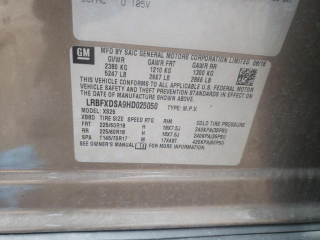 LRBFXDSA9HD025050 - 2017 BUICK ENVISION E ყავისფერი ფოტო 10