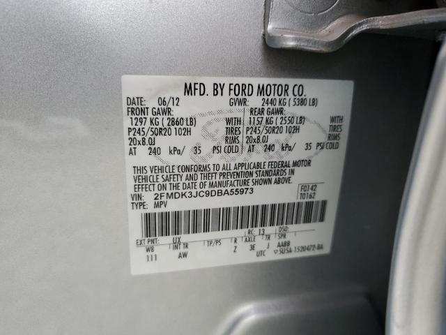 2FMDK3JC9DBA55973 - 2013 FORD EDGE SEL SILVER photo 10