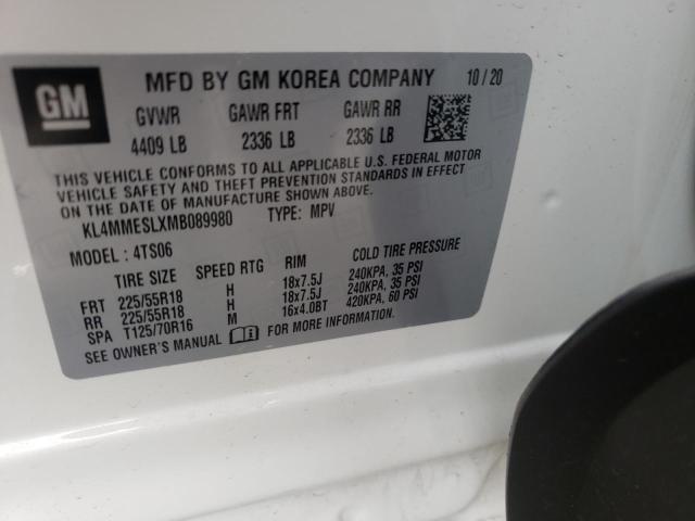 KL4MMESLXMB089980 - 2021 BUICK ENCORE GX WHITE photo 10