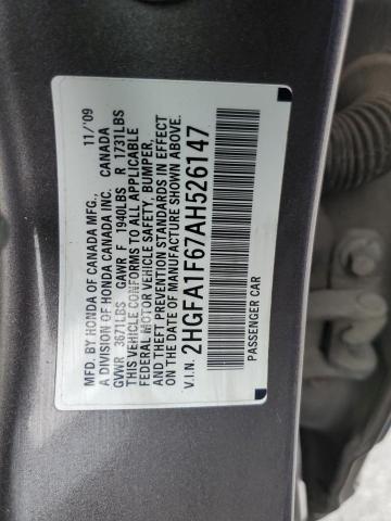 2HGFA1F67AH526147 - 2010 HONDA CIVIC LX-S TAN photo 10