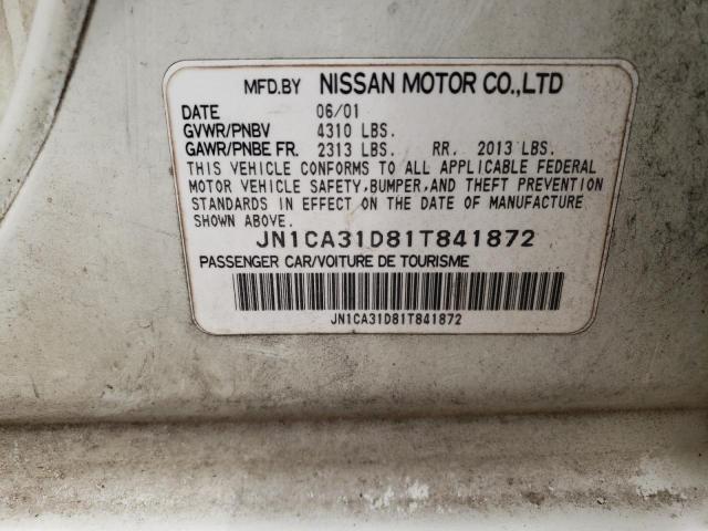 JN1CA31D81T841872 - 2001 NISSAN MAXIMA GXE WHITE photo 10