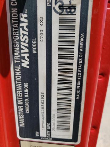 1HTSCAAM11H361928 - 2001 INTERNATIONAL 4000 4700 RED photo 10