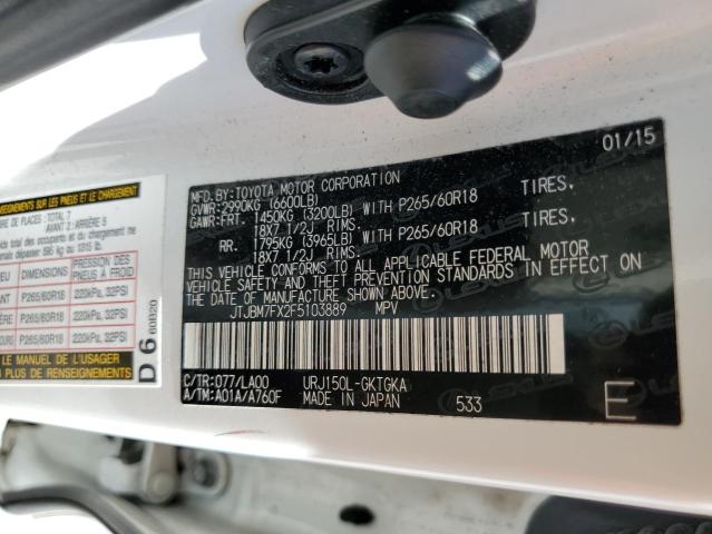 JTJBM7FX2F5103889 - 2015 LEXUS GX 460 WHITE photo 10