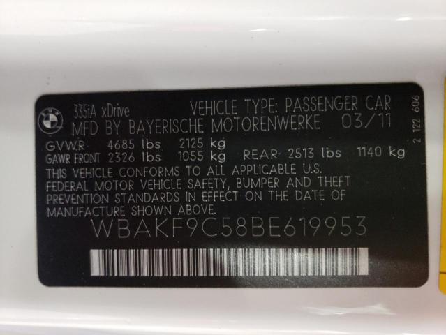 WBAKF9C58BE619953 - 2011 BMW 335 XI WHITE photo 10