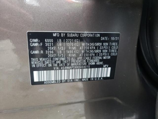 4S4WMAPD6N3404015 - 2022 SUBARU ASCENT LIM TAN photo 10