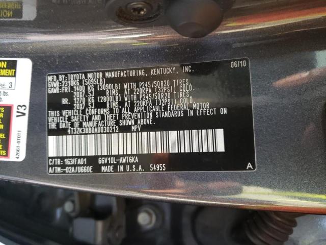 4T3ZK3BB0AU030212 - 2010 TOYOTA VENZA GRAY photo 10