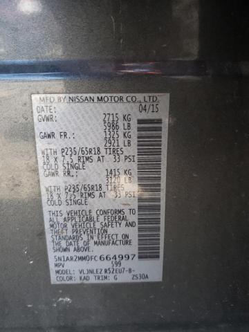 5N1AR2MM0FC664997 - 2015 NISSAN PATHFINDER S  photo 10