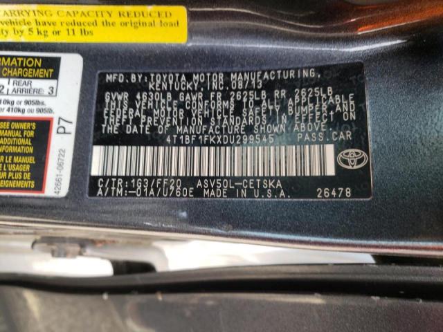 4T1BF1FKXDU299545 - 2013 TOYOTA CAMRY BLACK photo 10