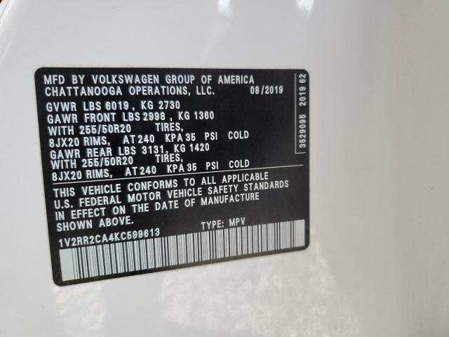 1V2RR2CA4KC599613 - 2019 VOLKSWAGEN ATLAS SEL Ağ foto 10
