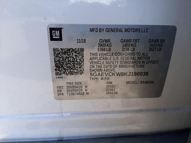 5GAEVCKW8KJ190039 - 2019 BUICK ENCLAVE AV 白色 照片 10