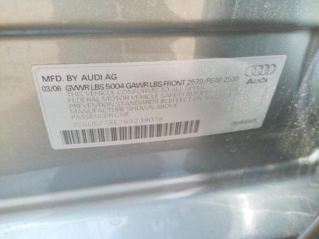 WAUKF78E16A238018 - 2006 AUDI A4 2.0T AV SILVER photo 10