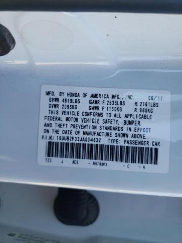 19UUB2F33JA004632 - 2018 ACURA TLX WHITE photo 10