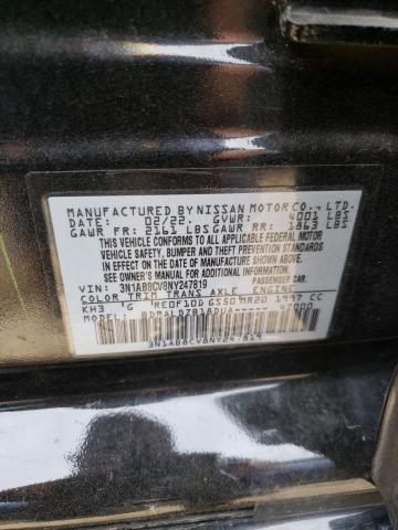 3N1AB8CV8NY247819 - 2022 NISSAN SENTRA SV BLACK photo 10