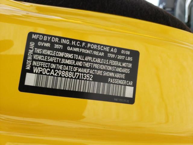 WP0CA29888U711352 - 2008 PORSCHE BOXSTER YELLOW photo 10