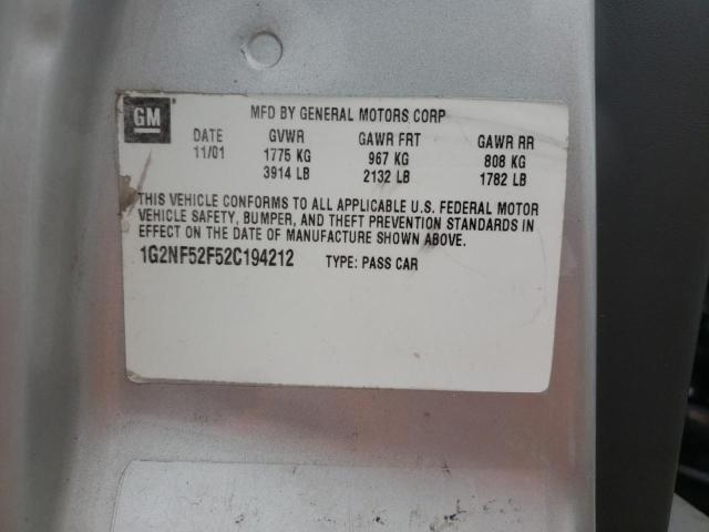 1G2NF52F52C194212 - 2002 PONTIAC GRAND AM S SILVER photo 10