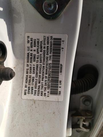 19XFC2F83KE215375 - 2019 HONDA CIVIC SPOR WHITE photo 10