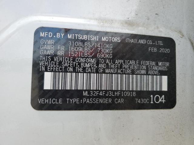 ML32F4FJ3LHF10918 - 2020 MITSUBISHI MIRAGE G4 WHITE photo 10