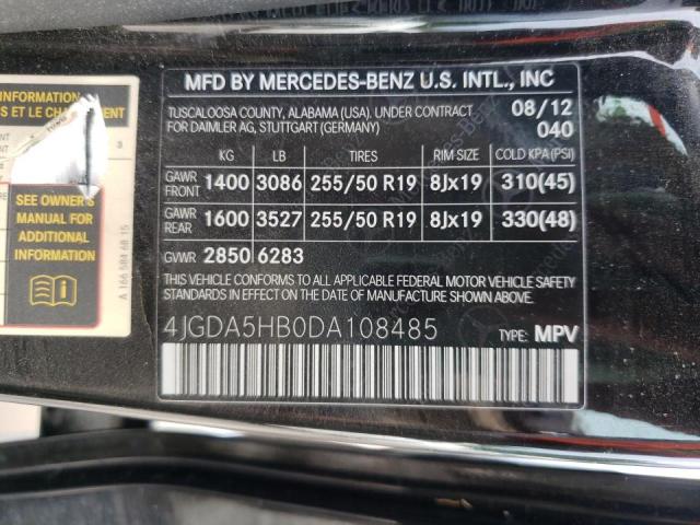 4JGDA5HB0DA108485 - 2013 MERCEDES-BENZ ML 350 4MATIC  photo 10