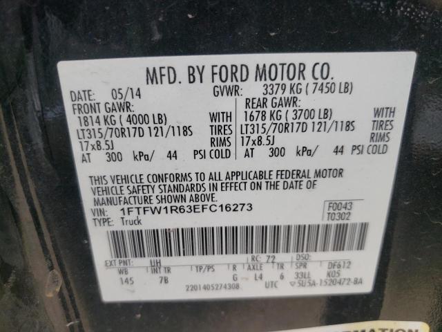 1FTFW1R63EFC16273 - 2014 FORD F150 SVT R BLACK photo 10