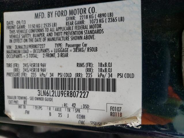 3LN6L2LU9ER807227 - 2014 LINCOLN MKZ HYBRID BLACK photo 10