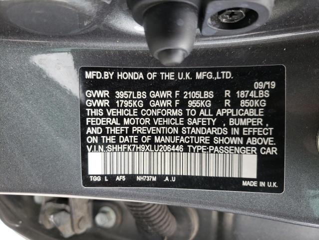 SHHFK7H9XLU206446 - 2020 HONDA CIVIC SPOR GRAY photo 10