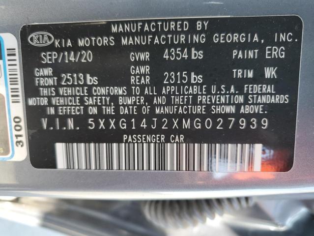 5XXG14J2XMG027939 - 2021 KIA K5 LXS GRAY photo 10