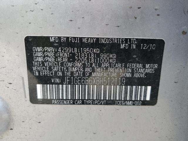 JF1GE6B6XBH512119 - 2011 SUBARU IMPREZA 2. SILVER photo 10