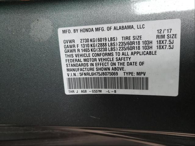 5FNRL6H75JB075069 - 2018 HONDA ODYSSEY EX GRAY photo 10