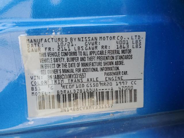 3N1AB8CVXMY331557 - 2021 NISSAN SENTRA SV BLUE photo 10