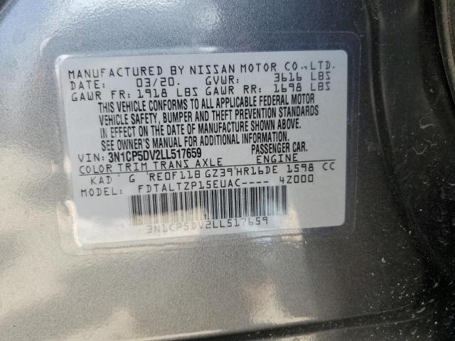 3N1CP5DV2LL517659 - 2020 NISSAN KICKS SR GRAY photo 10