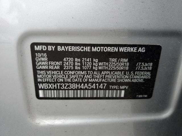 WBXHT3Z38H4A54147 - 2017 BMW X1 XDRIVE2 SILVER photo 10