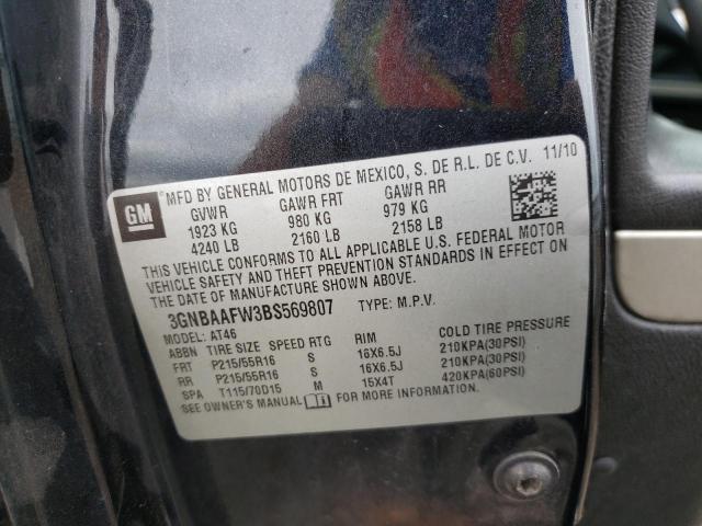 3GNBAAFW3BS569807 - 2011 CHEVROLET HHR LS BLUE photo 10