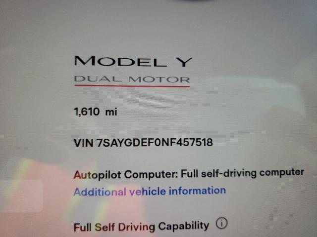 7SAYGDEF0NF457518 - 2022 TESLA MODEL Y أبيض صورة 8