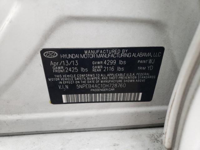 5NPEB4AC1DH728760 - 2013 HYUNDAI SONATA GLS WHITE photo 10